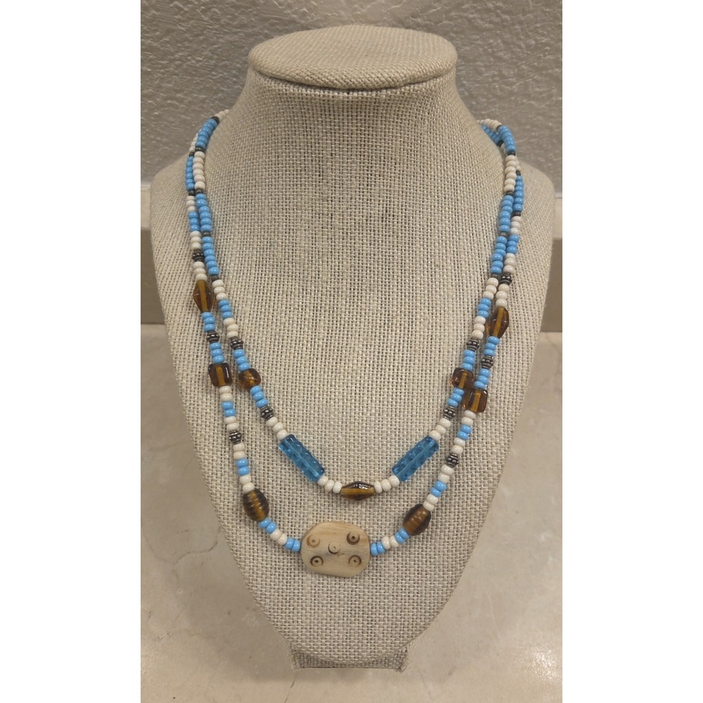 Sterling Silver & Turquoise Double Strand Native American Necklace Adjustable